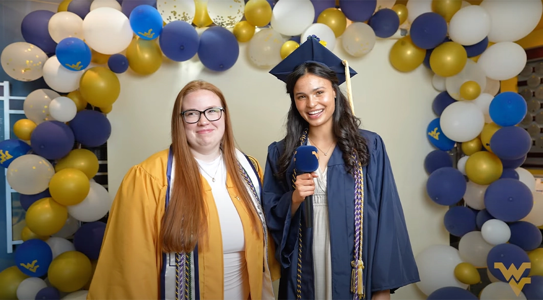 An interview set-up example from the 'We miss you already, WVU Class of 2025!!' video on YouTube