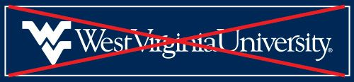 Flying WV with signature inside of a blue bos and outlined in white